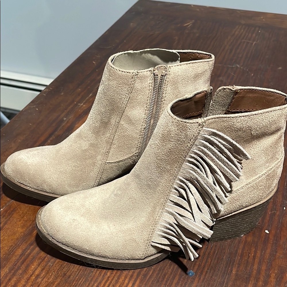 Fringe Suede Ankle Boots - Cream